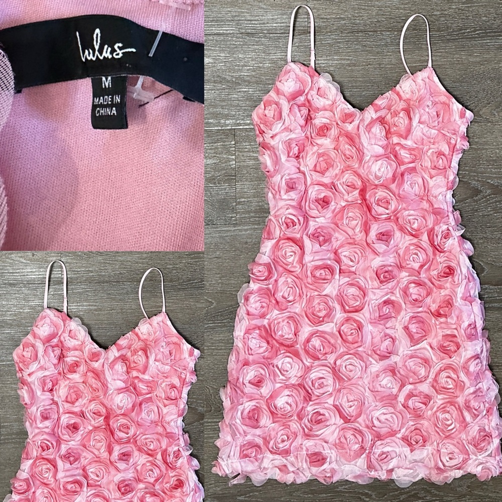 Lulu's Pink Rose Applique Spaghetti Strap Dress - Picture 4 of 6
